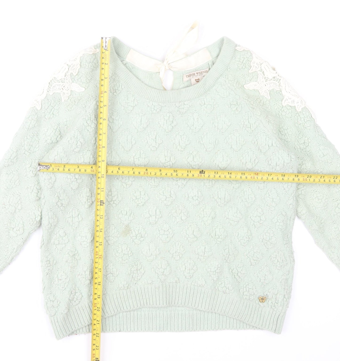 Teenie Weenie Girls Mint Green Lace Shoulder Jumper FM Cotton Blend