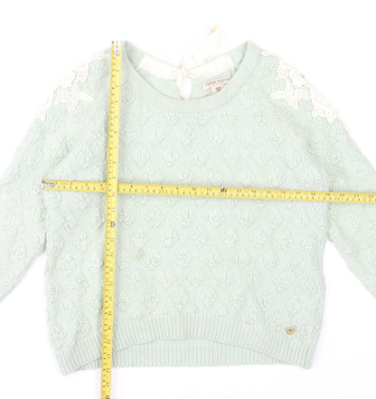 Teenie Weenie Girls Mint Green Lace Shoulder Jumper FM Cotton Blend
