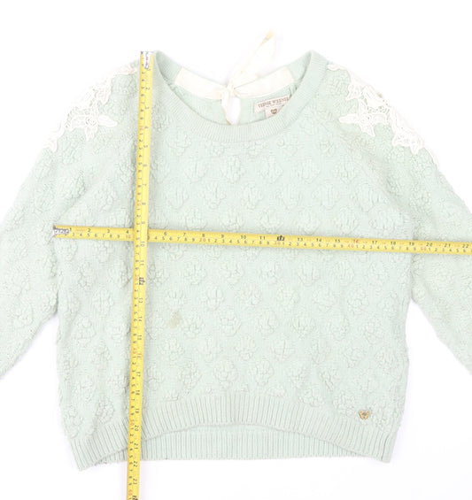 Teenie Weenie Girls Mint Green Lace Shoulder Jumper FM Cotton Blend