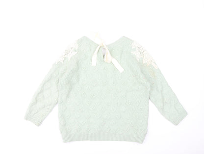 Teenie Weenie Girls Mint Green Lace Shoulder Jumper FM Cotton Blend