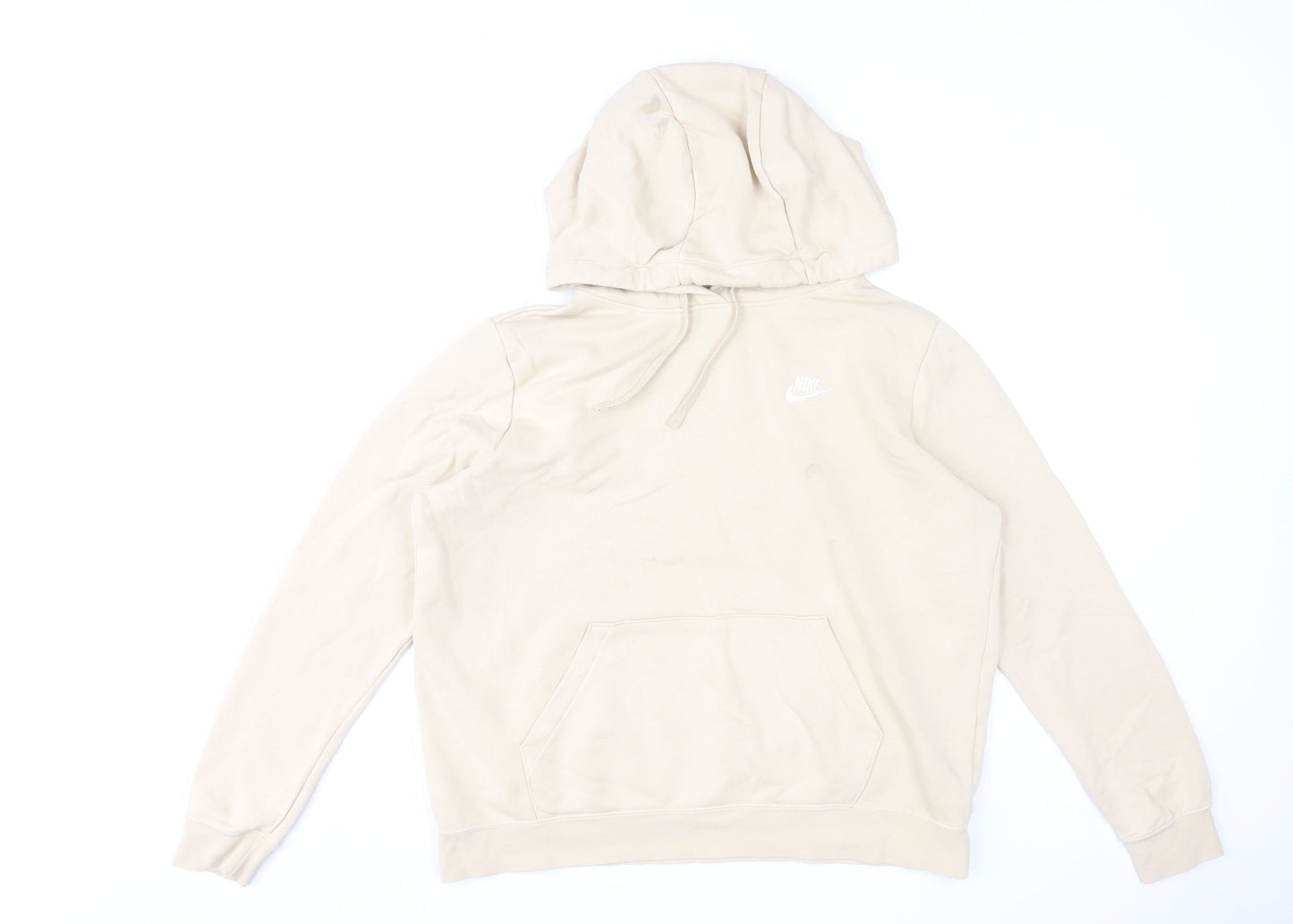 Nike Women’s Beige Pullover Hoodie L Cotton Blend Logo Casual