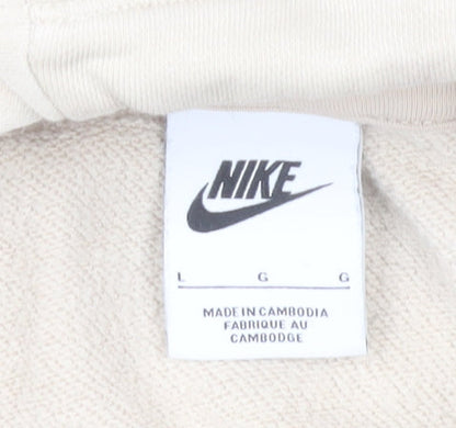Nike Women’s Beige Pullover Hoodie L Cotton Blend Logo Casual