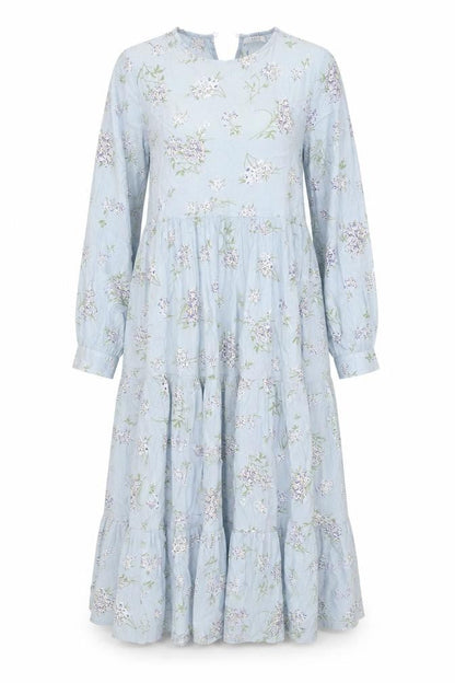 Pieces Womens Blue Floral Midi A-Line Dress Size M