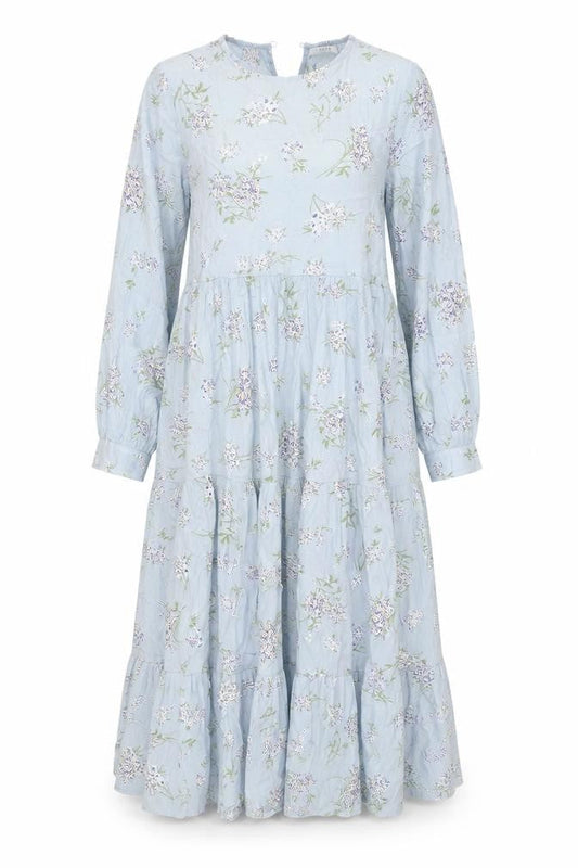 Pieces Womens Blue Floral Midi A-Line Dress Size M