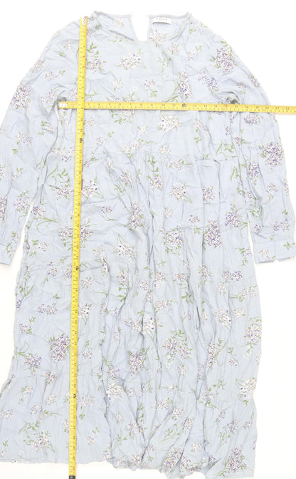 Pieces Womens Blue Floral Midi A-Line Dress Size M