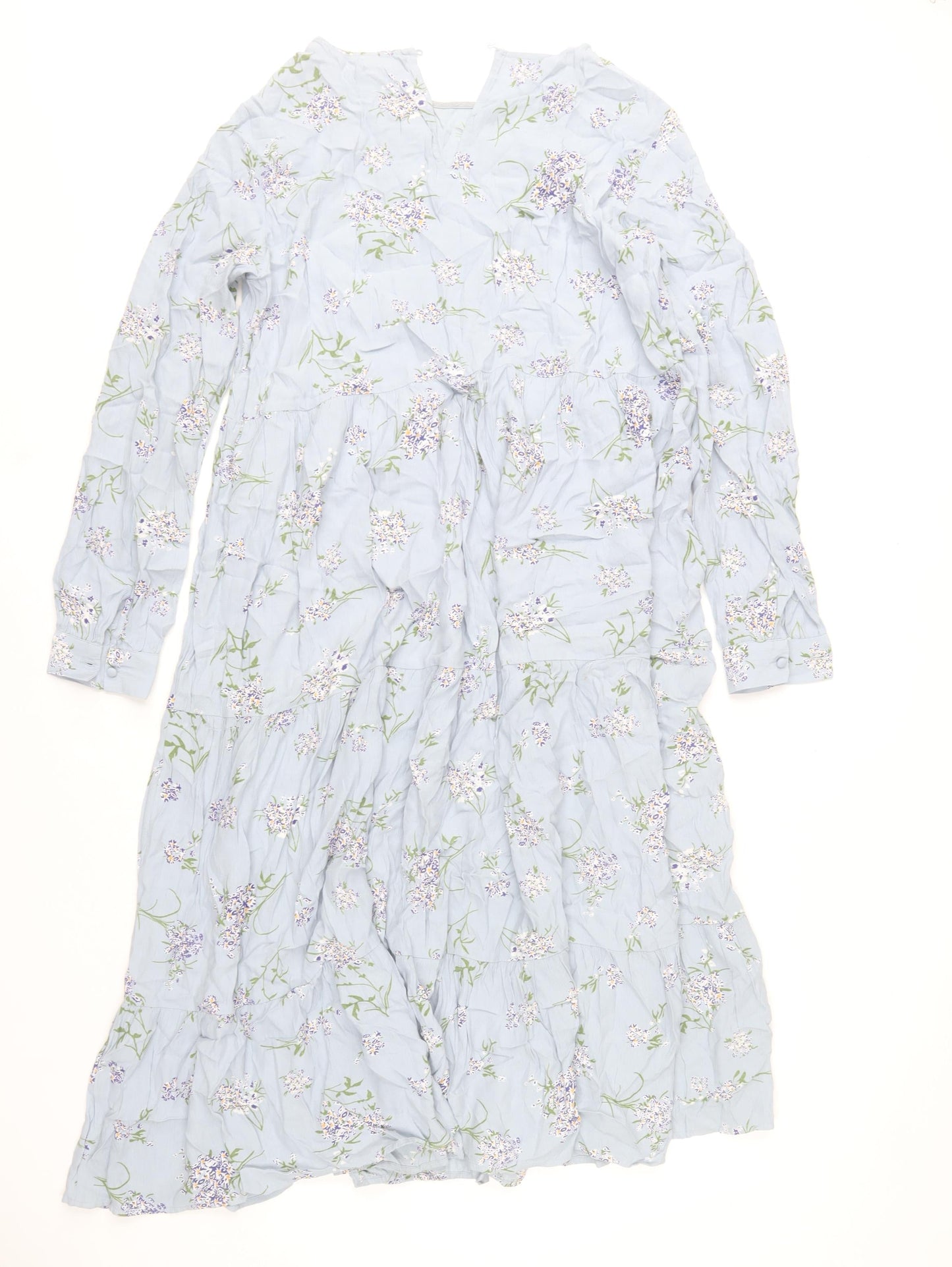 Pieces Womens Blue Floral Midi A-Line Dress Size M