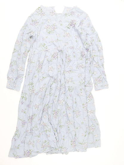 Pieces Womens Blue Floral Midi A-Line Dress Size M