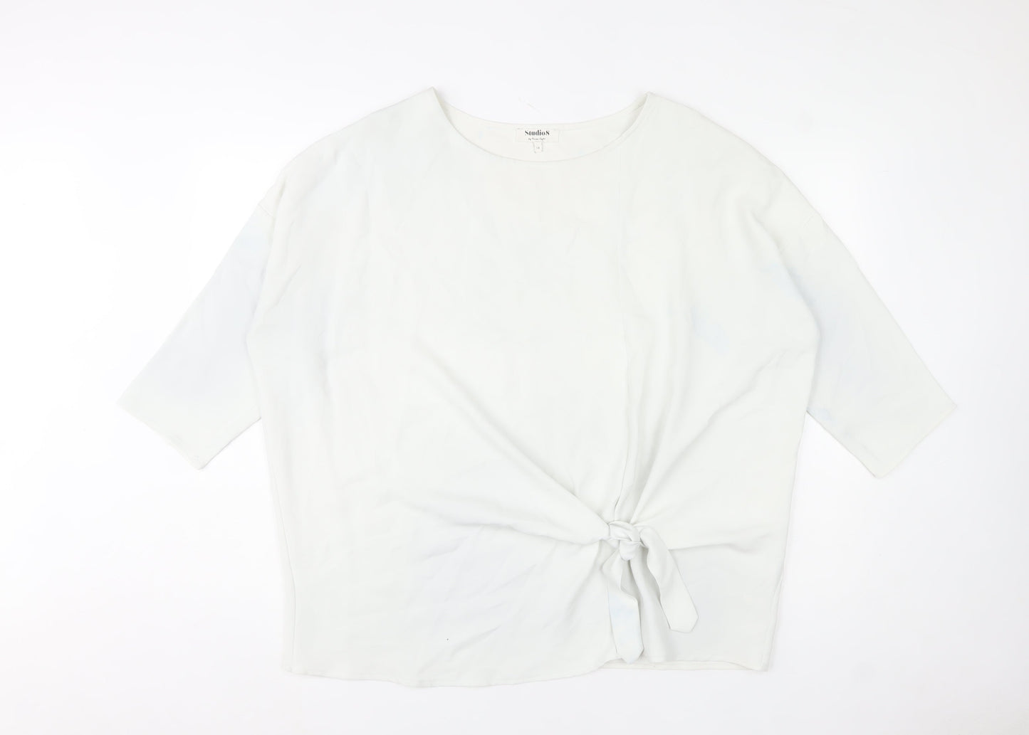 Studio 8 by Phase Eight White Tie Front Tunic Blouse Women Size 16 3/4 Sleeve