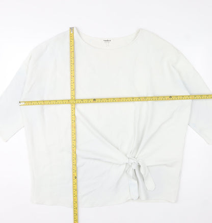 Studio 8 by Phase Eight White Tie Front Tunic Blouse Women Size 16 3/4 Sleeve