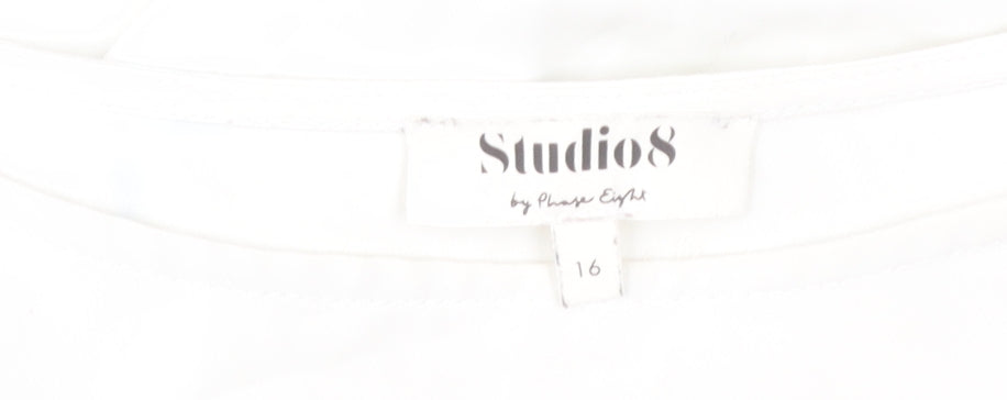 Studio 8 by Phase Eight White Tie Front Tunic Blouse Women Size 16 3/4 Sleeve