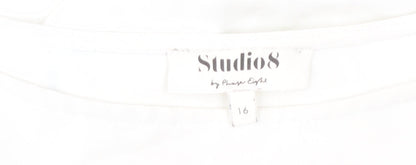 Studio 8 by Phase Eight White Tie Front Tunic Blouse Women Size 16 3/4 Sleeve