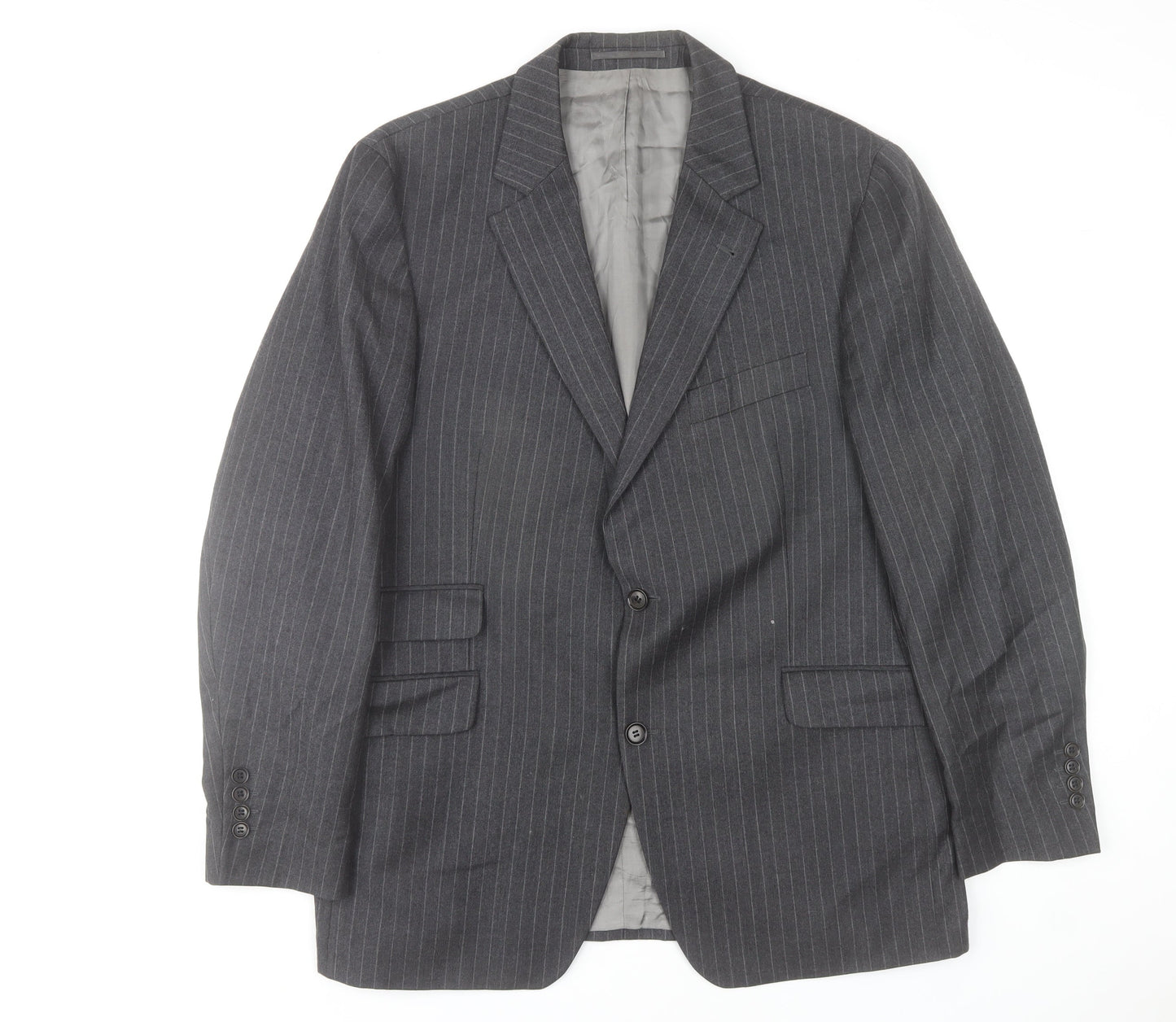 LINUS Mens Grey Pinstripe Wool Blazer Jacket Size 44 Regular Fit