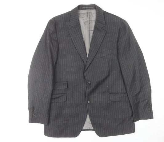 LINUS Mens Grey Pinstripe Wool Blazer Jacket Size 44 Regular Fit