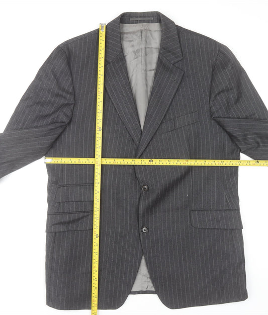 LINUS Mens Grey Pinstripe Wool Blazer Jacket Size 44 Regular Fit