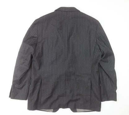 LINUS Mens Grey Pinstripe Wool Blazer Jacket Size 44 Regular Fit