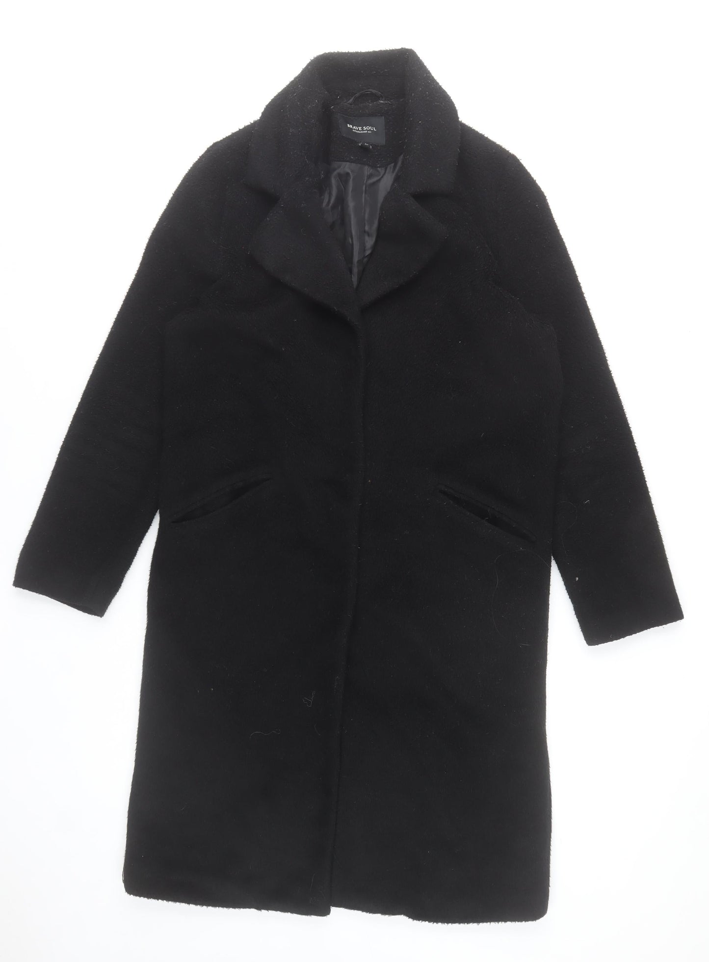 Brave Soul Women's Black Long Overcoat Size 10 Classic Wool-Blend