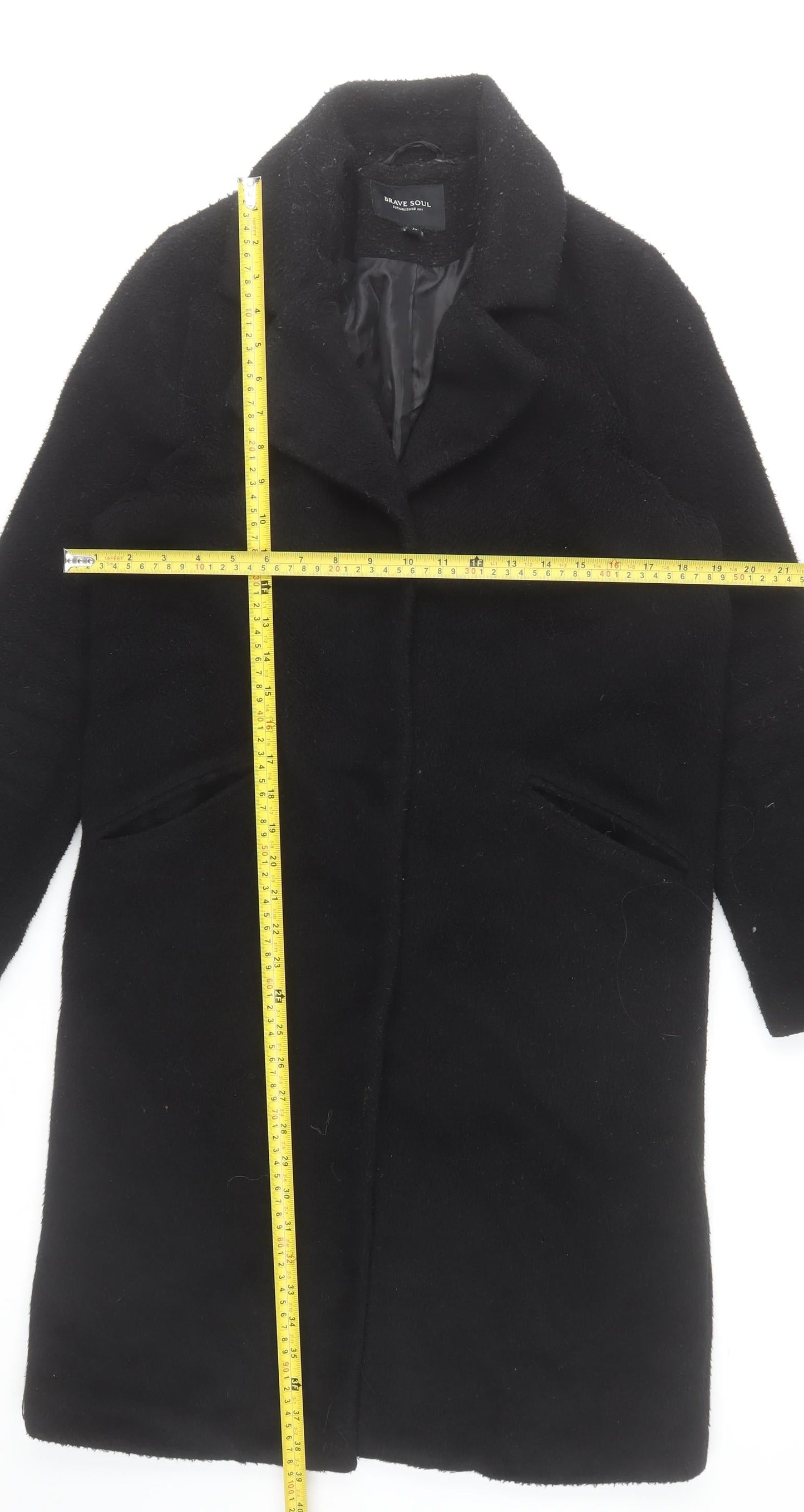 Brave Soul Women's Black Long Overcoat Size 10 Classic Wool-Blend