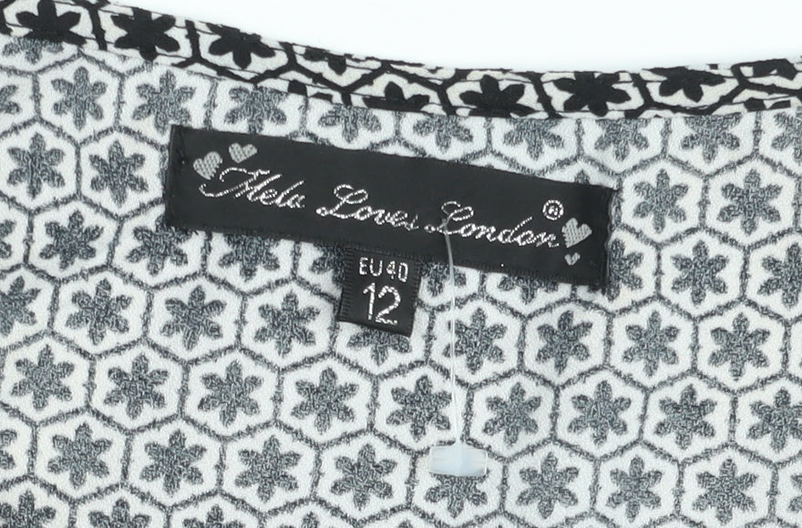 Hela Loves London Womens Black Geometric A-Line Dress Size 12