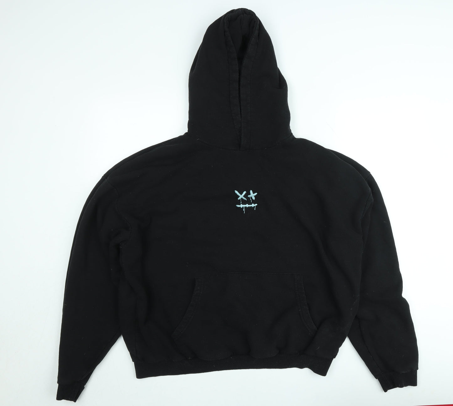 boohooMAN Mens Black XL Pullover Hoodie Embroidered Graphic Fleece