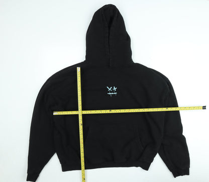 boohooMAN Mens Black XL Pullover Hoodie Embroidered Graphic Fleece