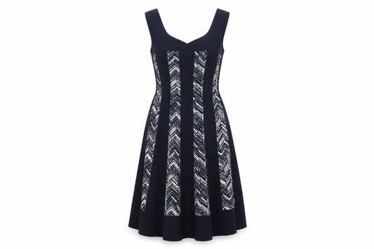 Connected Apparel Women's Black Chevron Fit & Flare Dress Size 6