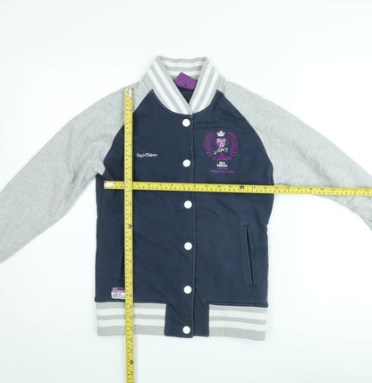 EquiTheme Girls Blue Varsity Jacket M Equestrian Logo Button Casual Top