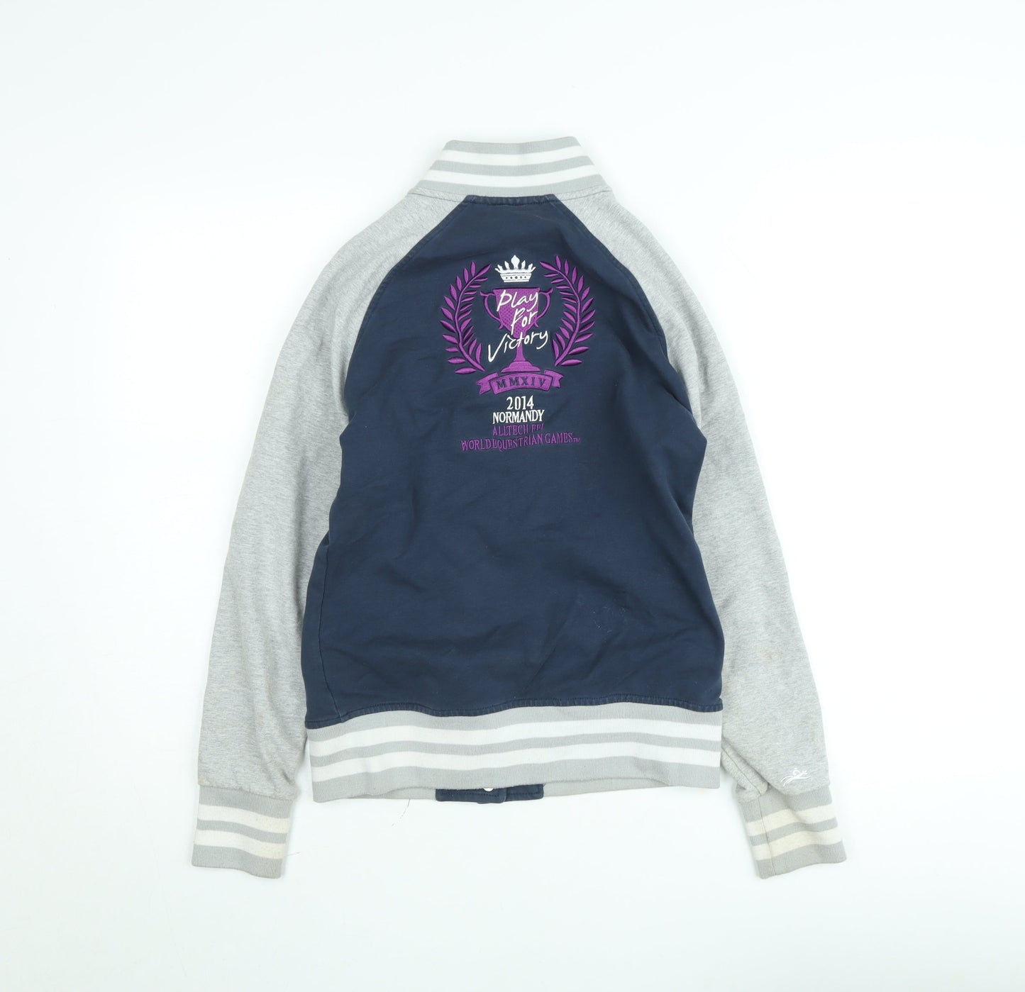 EquiTheme Girls Blue Varsity Jacket M Equestrian Logo Button Casual Top