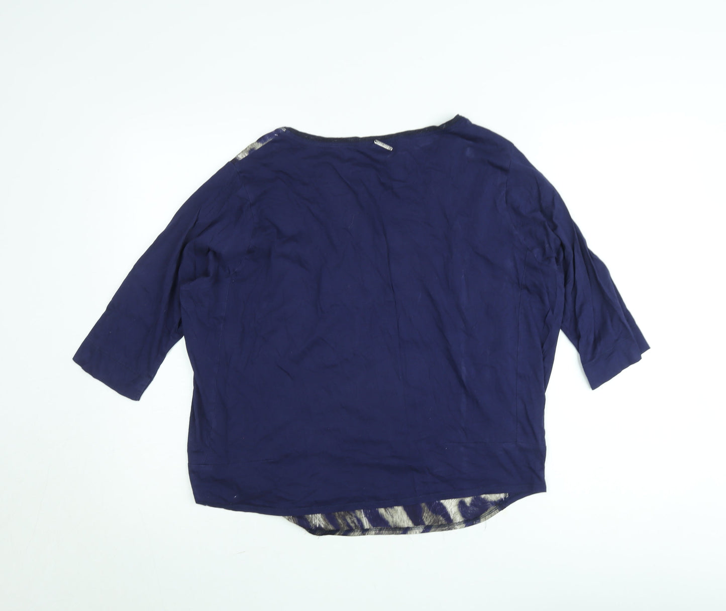 One Step Women's Blue Leopard Print 3/4 Sleeve Relaxed Blouse Size L