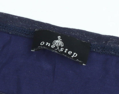 One Step Women's Blue Leopard Print 3/4 Sleeve Relaxed Blouse Size L