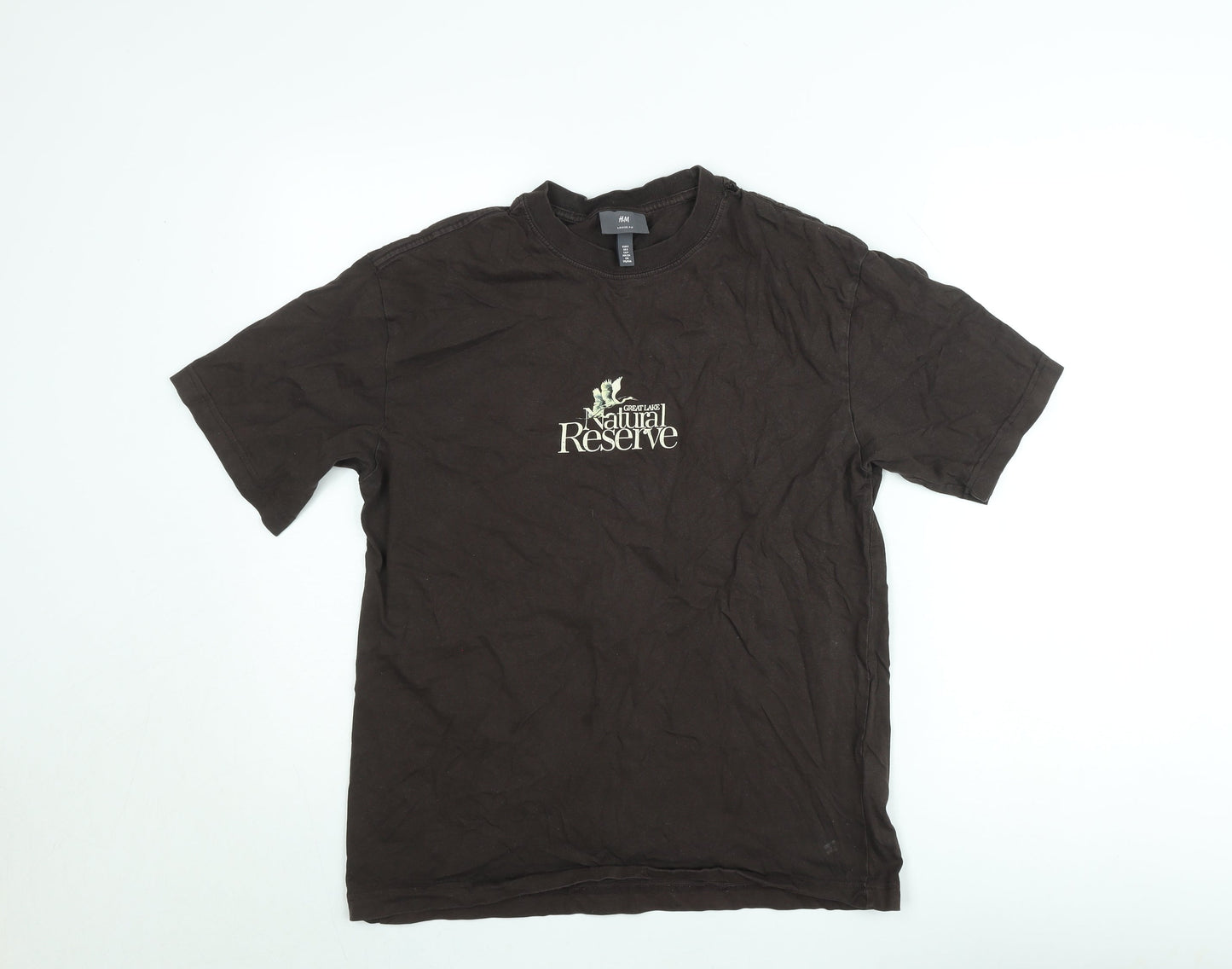 H&M Women Brown Loose Fit Graphic T-Shirt Size S Casual Cotton