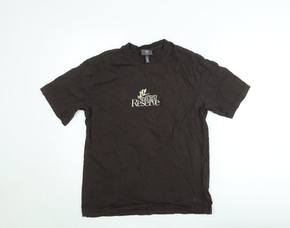 H&M Women Brown Loose Fit Graphic T-Shirt Size S Casual Cotton