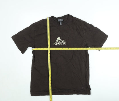 H&M Women Brown Loose Fit Graphic T-Shirt Size S Casual Cotton