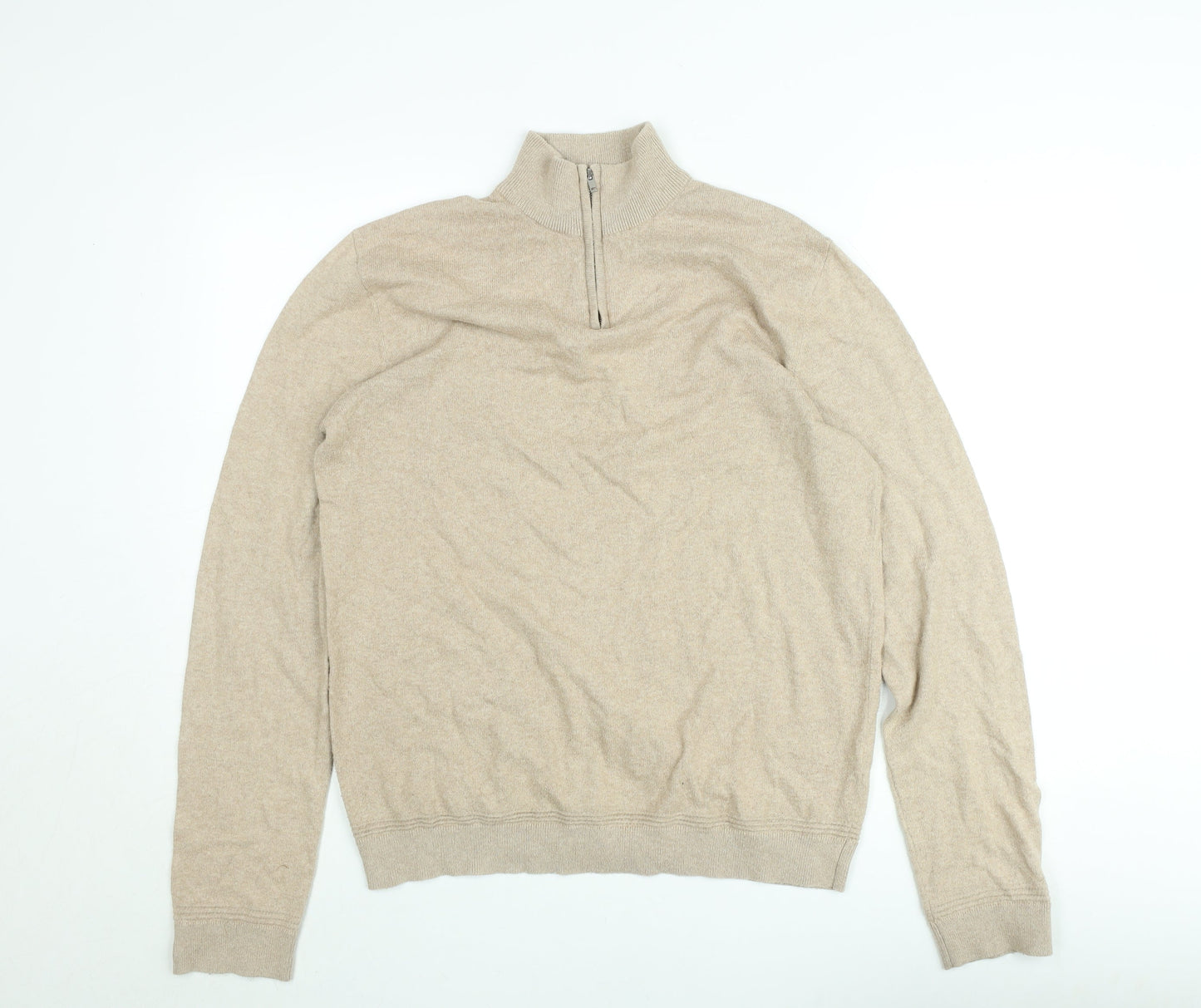 Topman Men’s Beige 1/2 Zip Mock Neck Knit Sweatshirt Size L