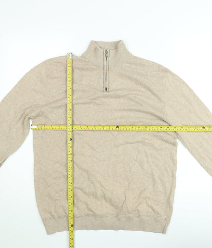 Topman Men’s Beige 1/2 Zip Mock Neck Knit Sweatshirt Size L