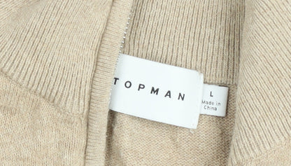 Topman Men’s Beige 1/2 Zip Mock Neck Knit Sweatshirt Size L