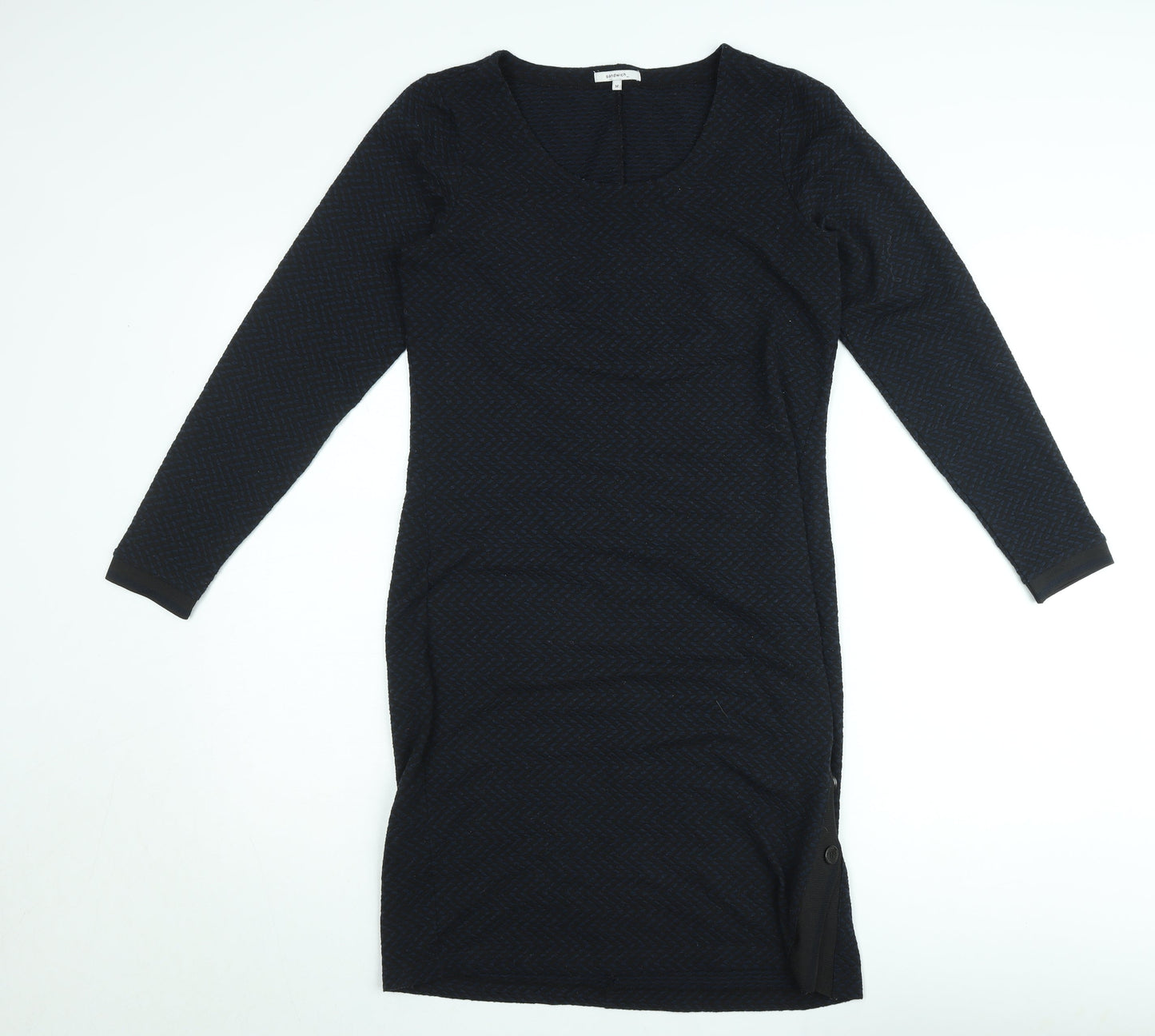 Sandwich Women Black Knit Bodycon Dress Size M Long Sleeve Scoop Neck