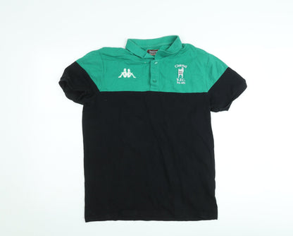 Kappa Men’s Green Black Colourblock Rugby Polo Shirt Size L