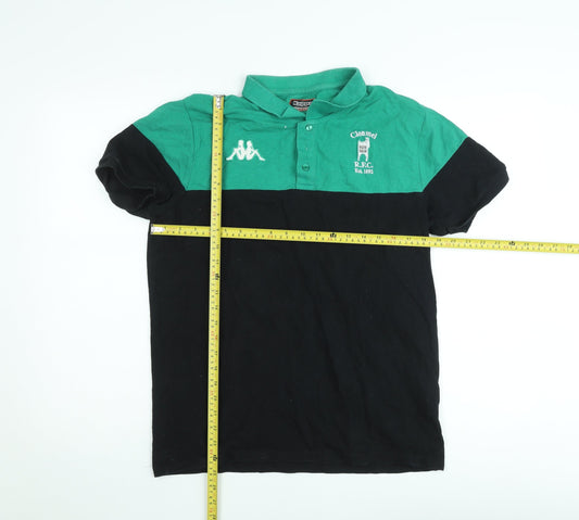 Kappa Men’s Green Black Colourblock Rugby Polo Shirt Size L