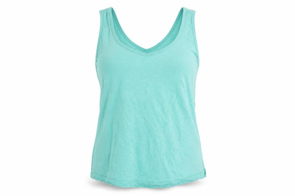 Front view of Dunnes Women’s Green Cotton Relaxed Fit V-Neck Tank Top, size M