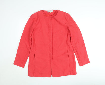 Heyton Women's Pink Cotton Mid-Length Collarless Coat Size 12