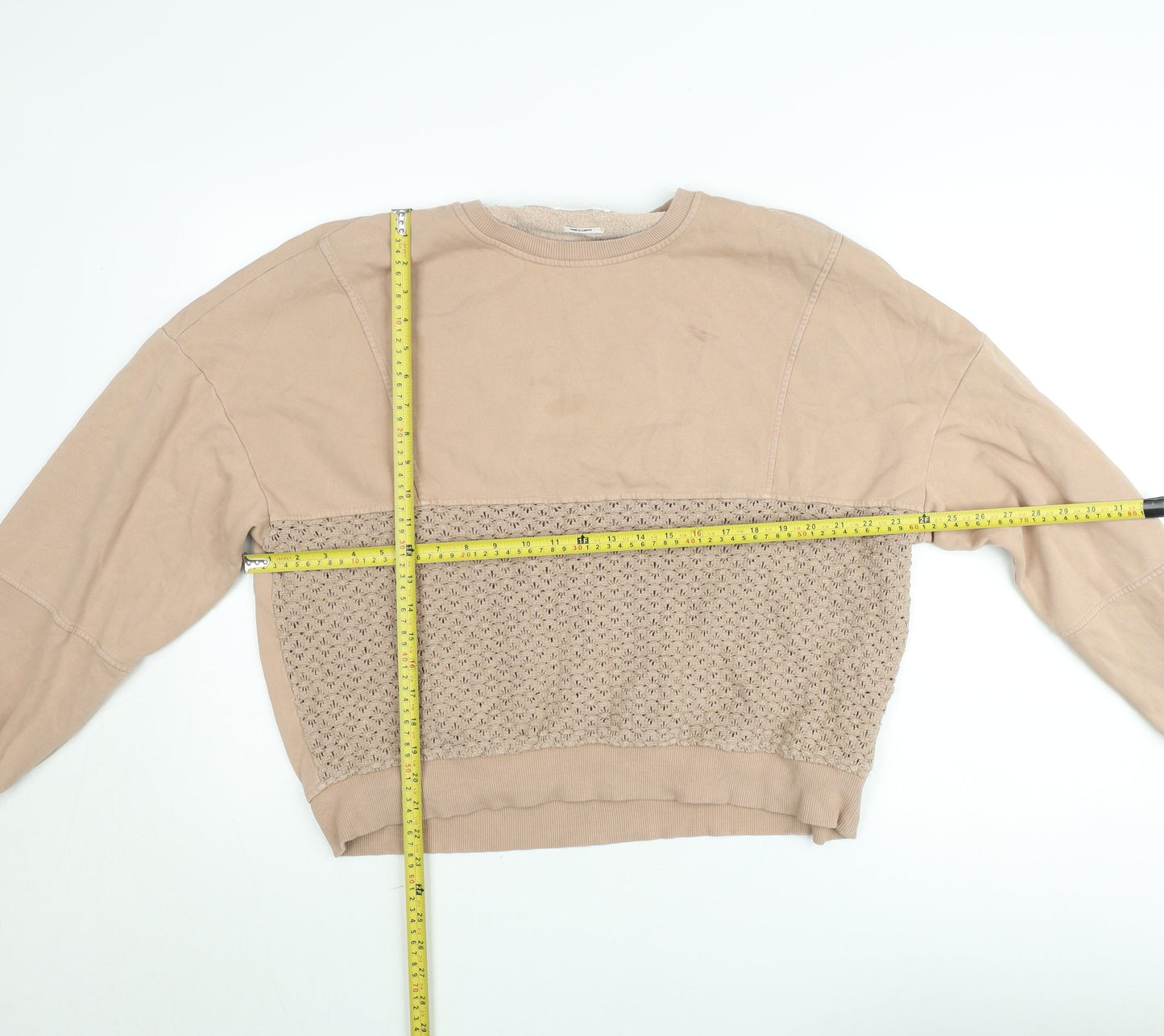 Reserved Women’s Beige Crochet Panel Pullover Sweatshirt L
