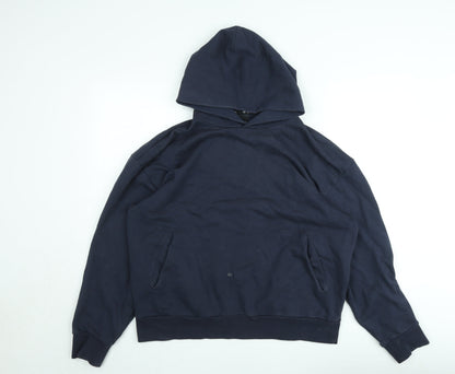 Bravian Men’s Navy Blue Pullover Hoodie L Cotton Graphic Logo