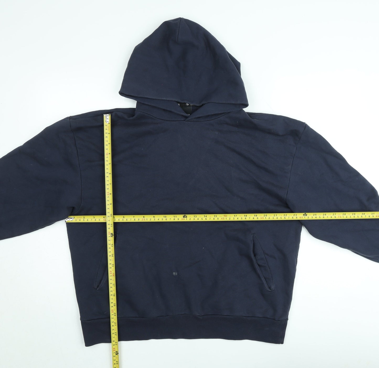 Bravian Men’s Navy Blue Pullover Hoodie L Cotton Graphic Logo