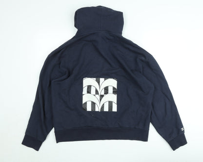 Bravian Men’s Navy Blue Pullover Hoodie L Cotton Graphic Logo