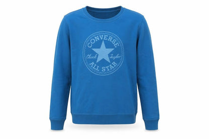 Front view of Converse boys’ blue pullover sweatshirt m crew neck long sleeve logo cotton