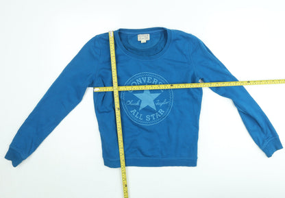 Converse Boys Blue Pullover Sweatshirt M Crew Neck Long Sleeve Logo Cotton