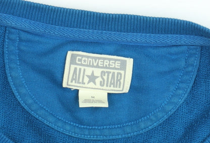 Converse Boys Blue Pullover Sweatshirt M Crew Neck Long Sleeve Logo Cotton