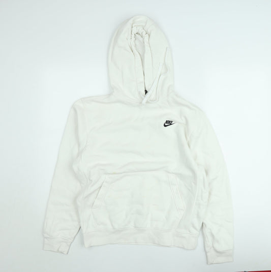Nike Women White Pullover Hoodie Small Fleece Logo Sweatshirt