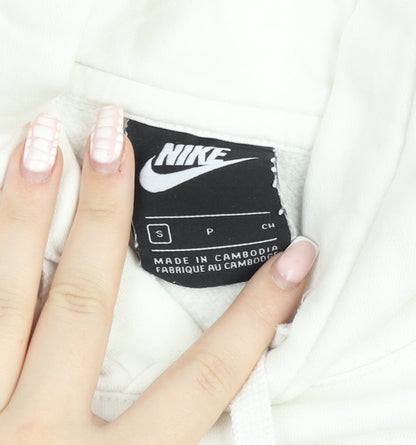 Nike Women White Pullover Hoodie Small Fleece Logo Sweatshirt