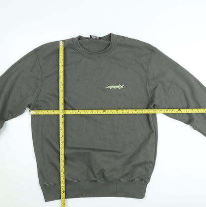 MODE-LL Men's Green Embroidered Fish Crew Neck Sweatshirt Size S